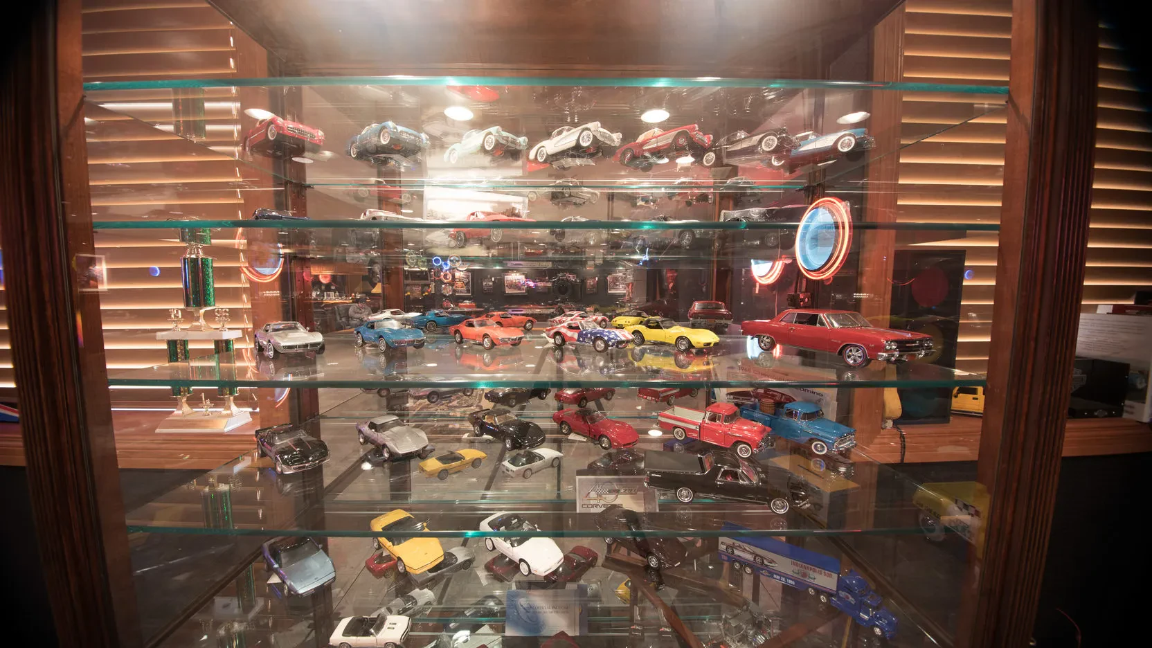 Display case with diecast model cars