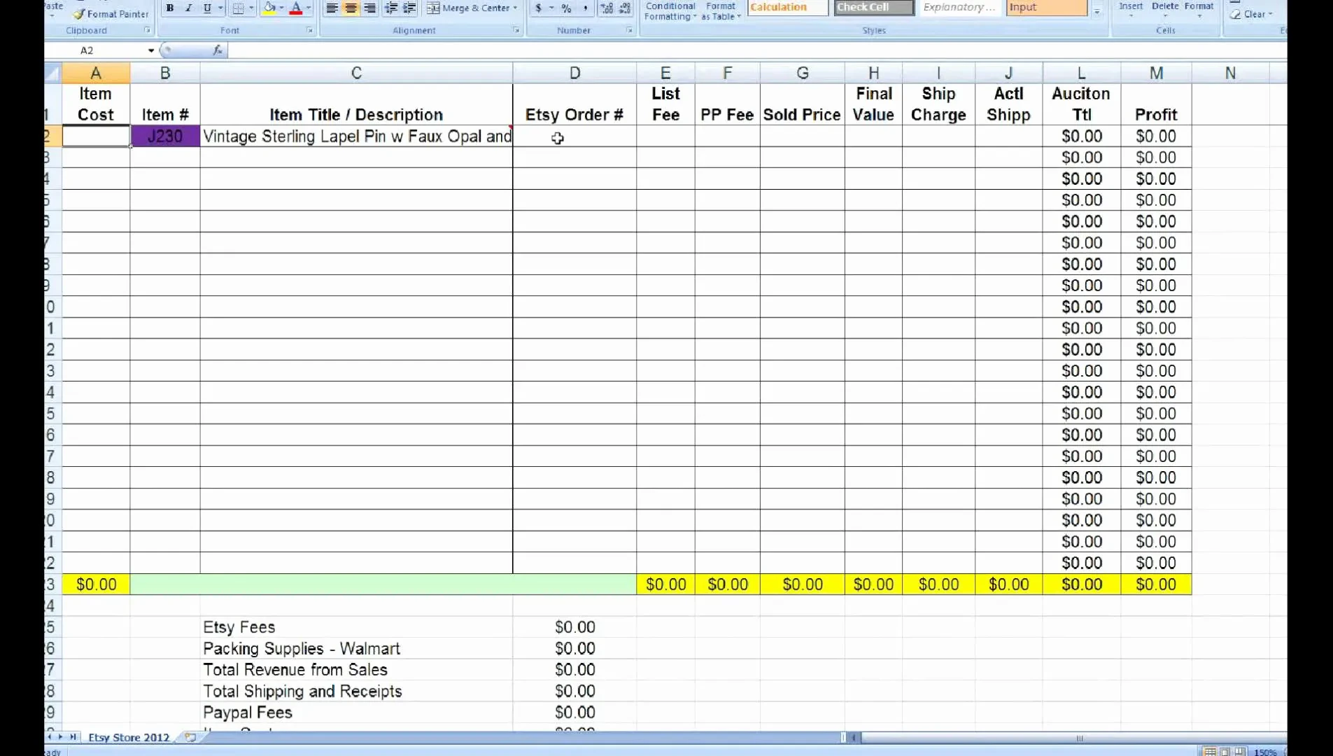 excel spreadsheet