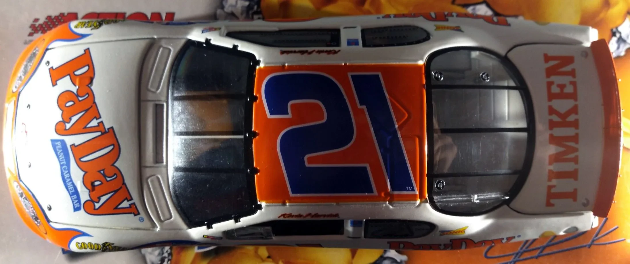 Close-up of a NASCAR diecast car detail